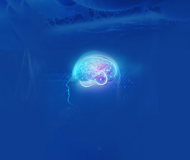 Genius Wave — glowing blue brain visual on a dark background