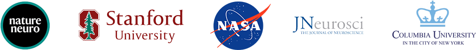 Scientific reference logos cited by the vendor — Stanford, NASA, Journal of Neuroscience, and Columbia University